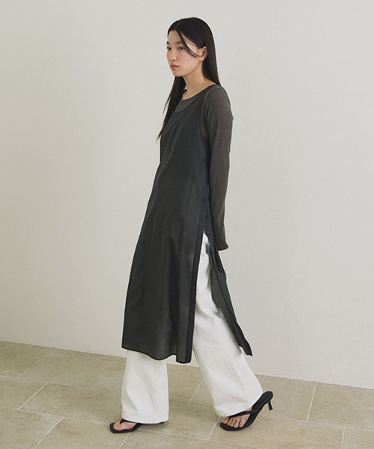 링서울(LINGSEOUL) sheer layered dress-charcoal
