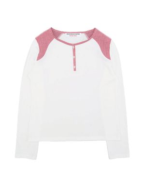 CHECK MIXED HENLEY NECK T-SHIRT (WHITE)