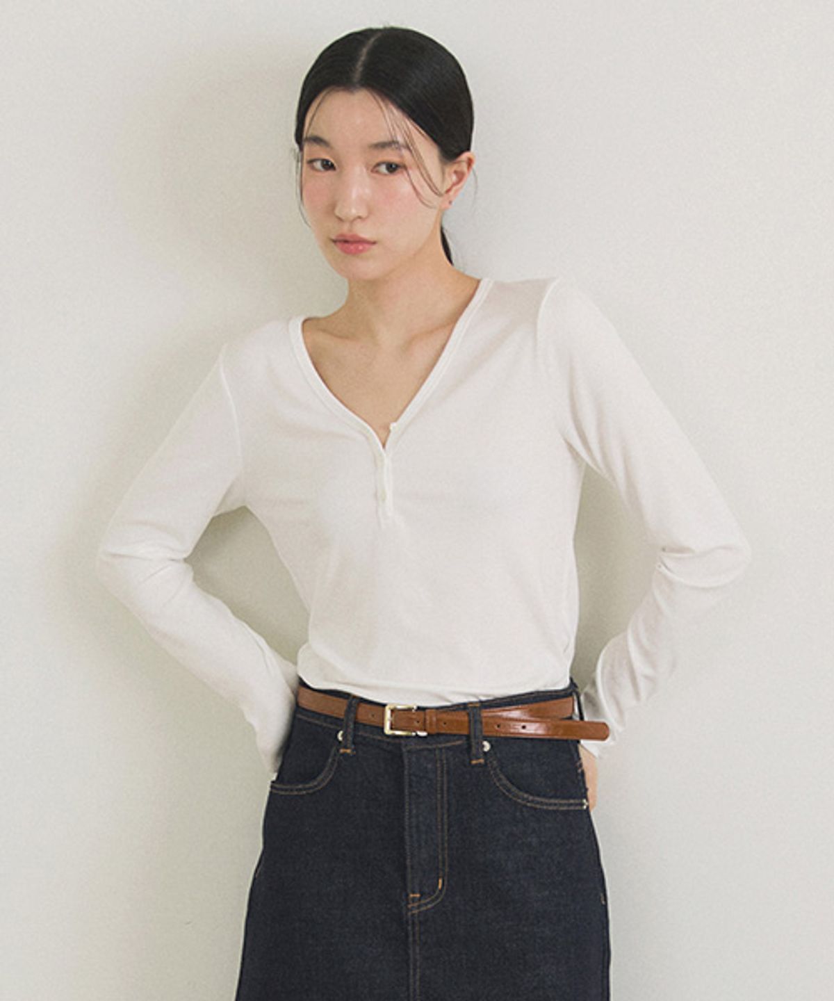 링서울(LINGSEOUL) ribbed button top-ivory