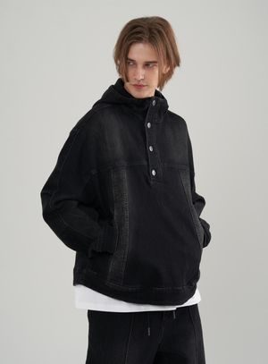[M~2XL] 워시드 스판 데님 오버핏 후디 아노락