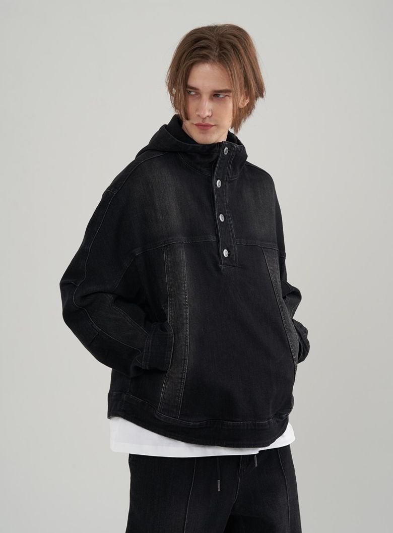 [M~2XL] 워시드 스판 데님 오버핏 후디 아노락