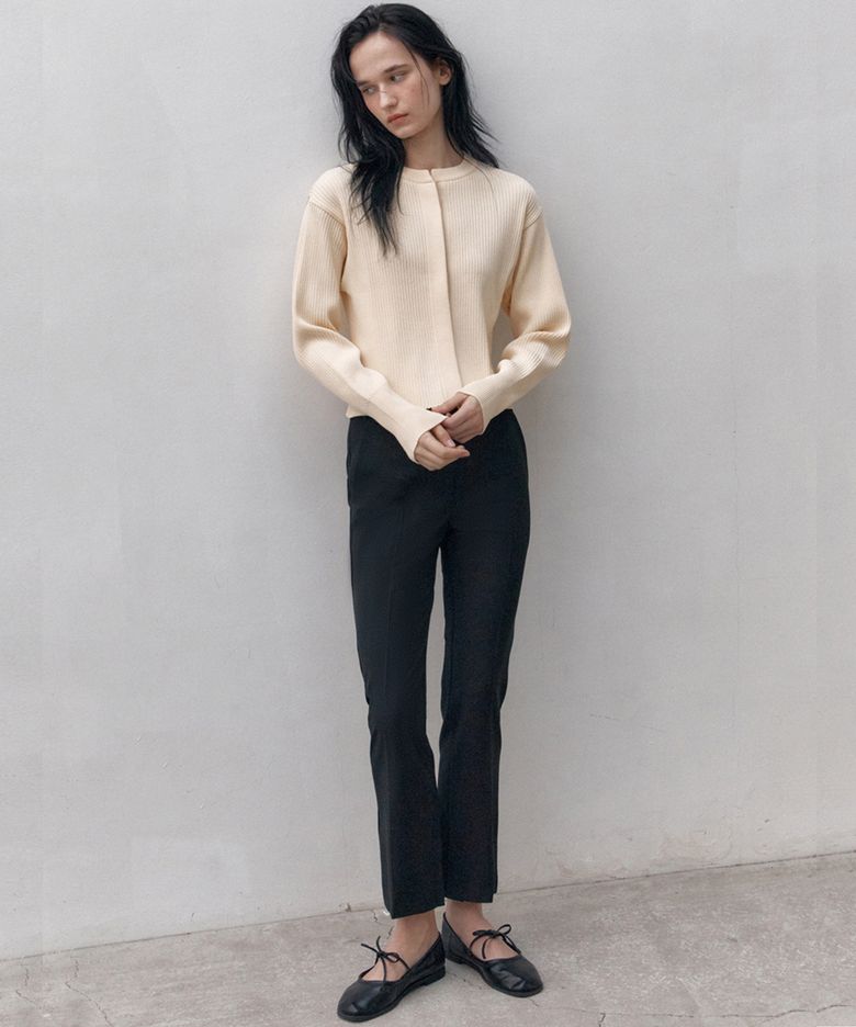 SEMI BOOT-CUT SLIM SLACKS (BLACK)