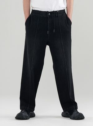[M~3XL] 워시드 스판 데님 와이드 밴딩 팬츠