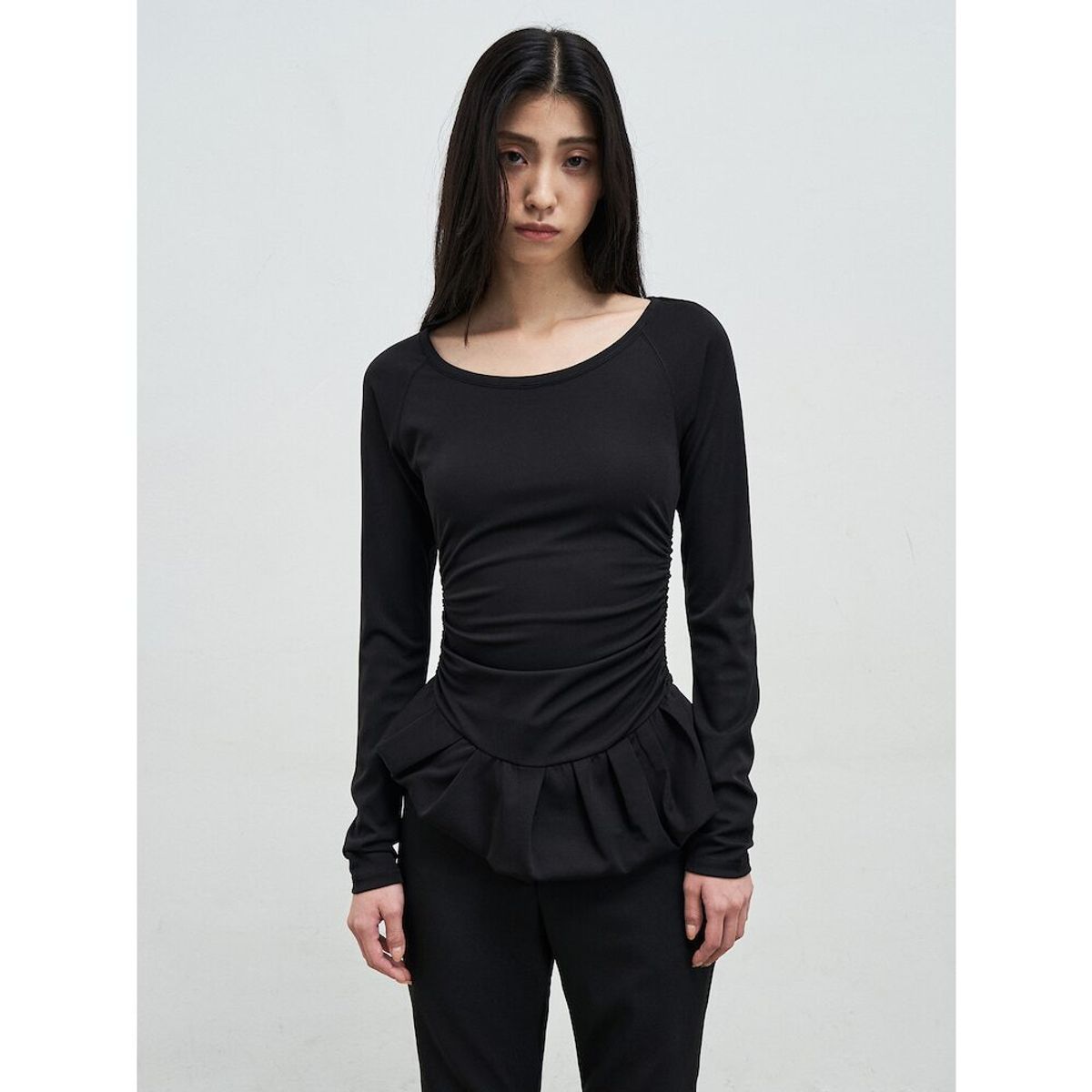 앙개(ANGGAE) Balloon Jersey Top  Black