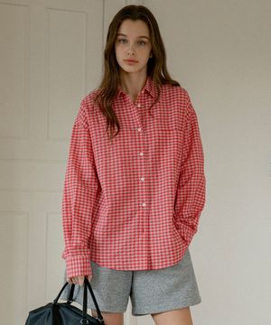 A3513 링클 체크 셔츠_Floral red