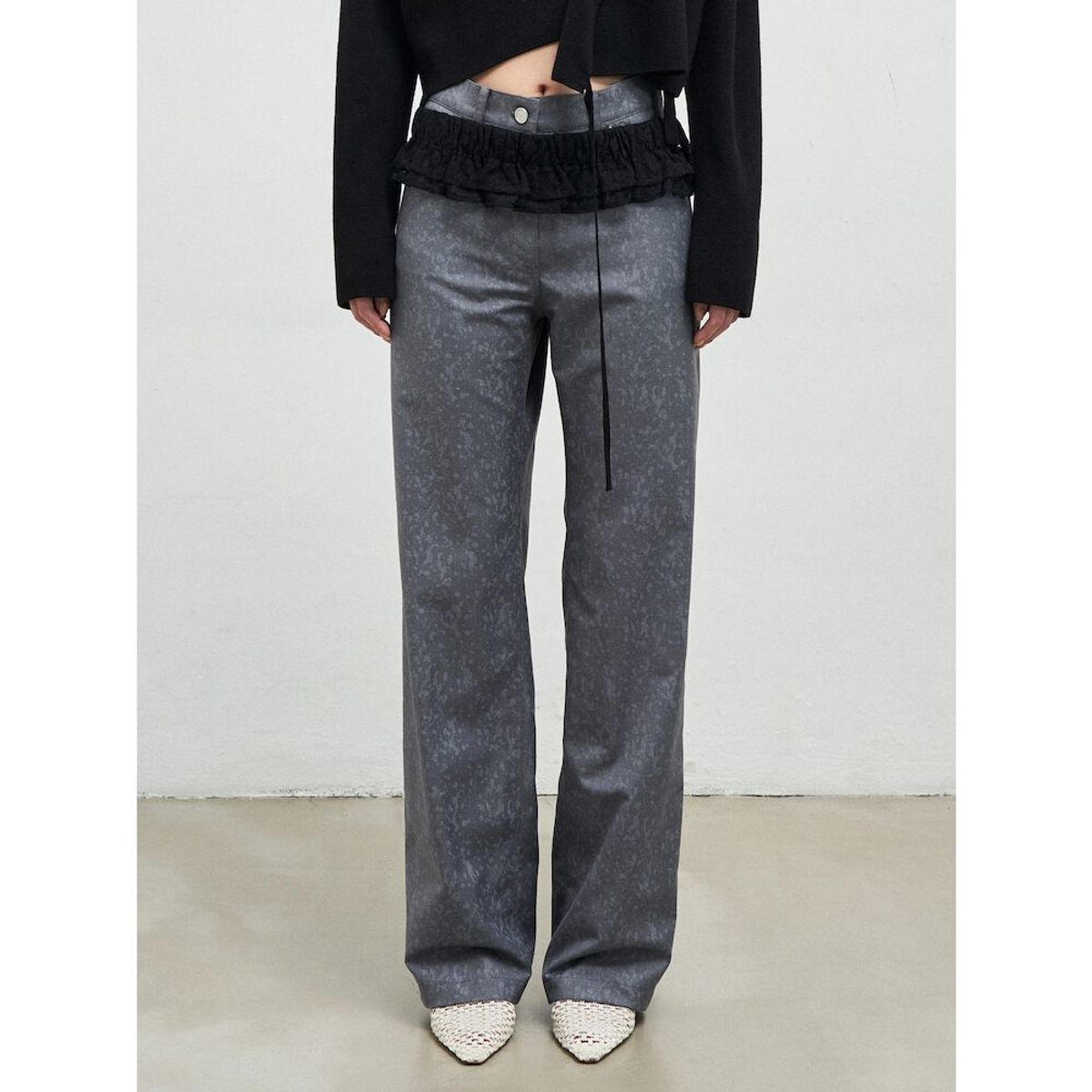 앙개(ANGGAE) Flocky Pattern Pants  Grey