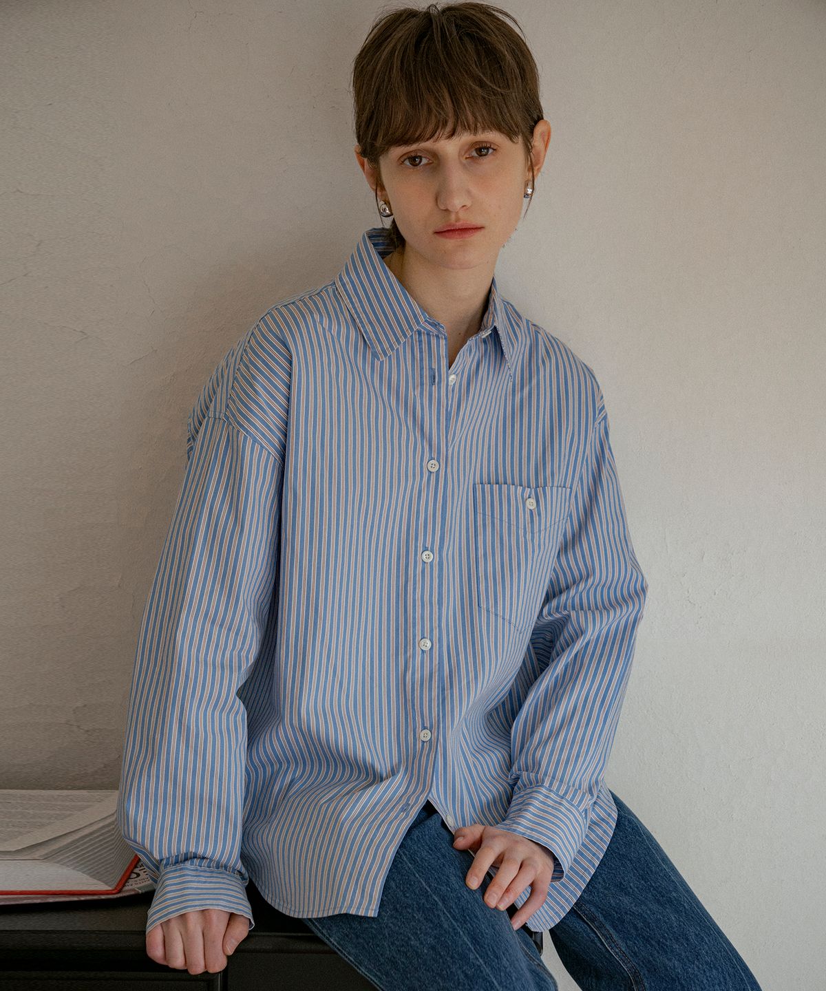 반원 아틀리에(VANONE ATELIER) A3514 멀티 스트라이프 셔츠_Cloudy blue