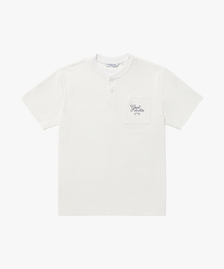 AIR DRY HENLEY NECK BUTTON-UP-OFF WHITE