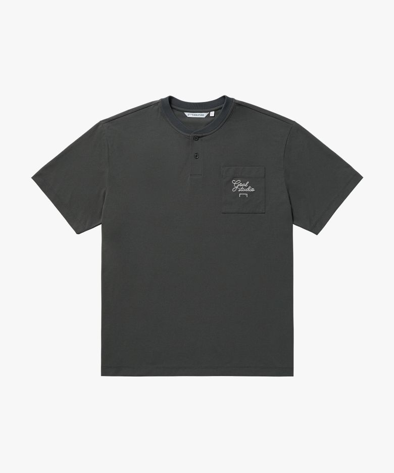 AIR DRY HENLEY NECK BUTTON-UP-CHARCOAL