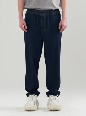 [M~3XL] 데님 테이퍼드 밴딩 팬츠