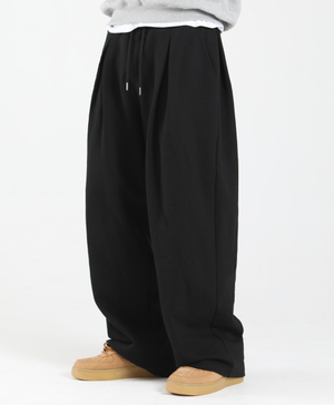 투턱 와이드 스웨트 팬츠 [블랙]