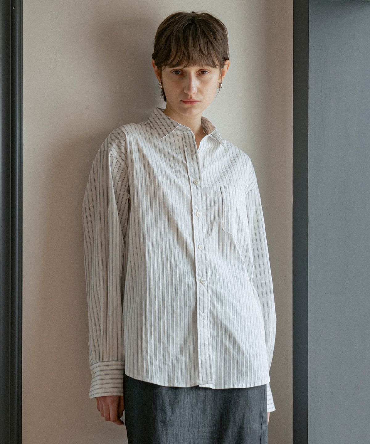 반원 아틀리에(VANONE ATELIER) A3516 시어 스트라이프 셔츠_Navy