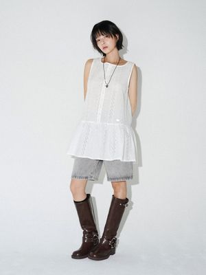 아일렛 자수 미니 원피스 (화이트)