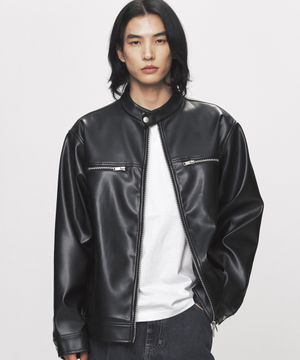 모던 비건 레더 바이커 자켓 [블랙]