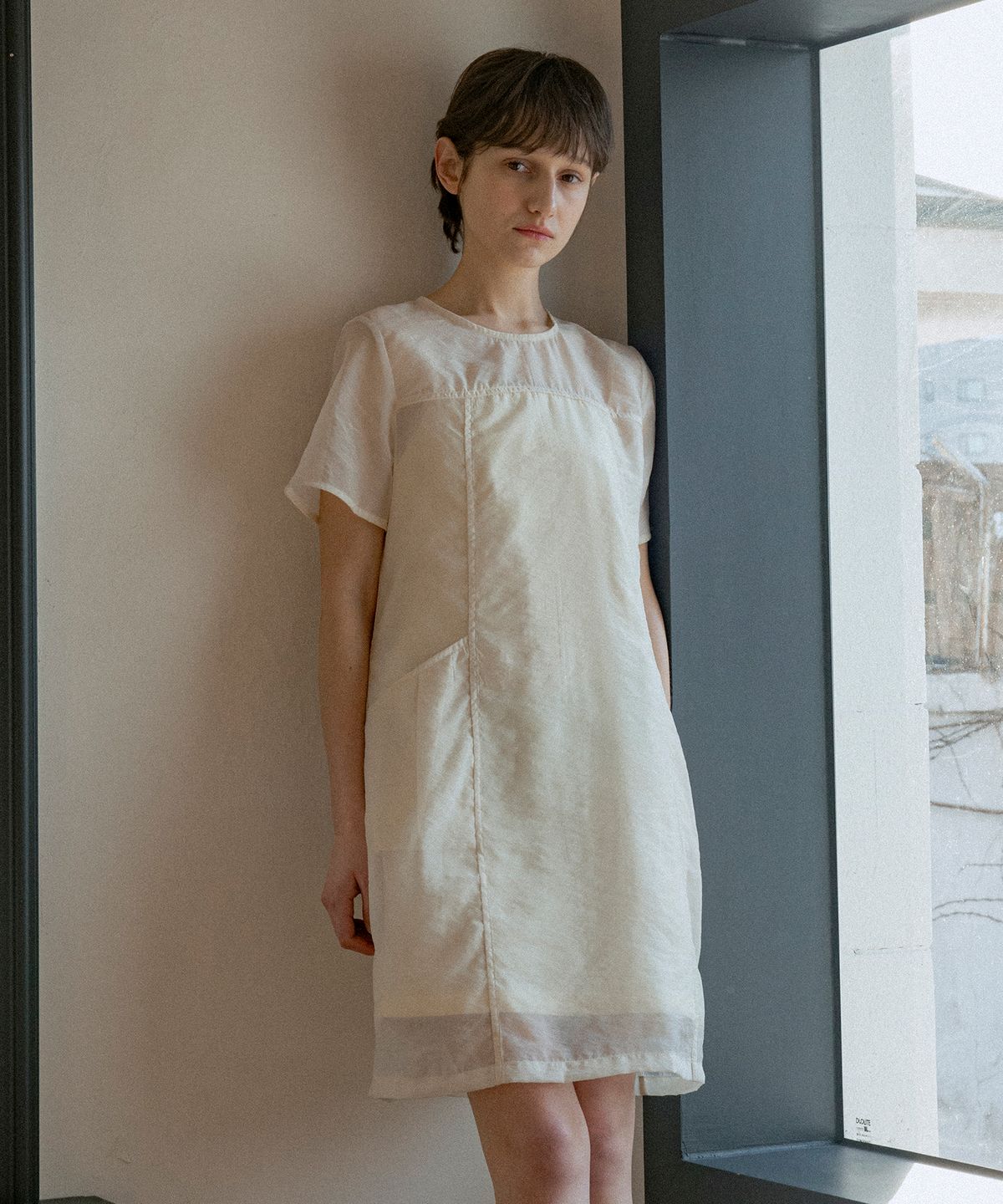 반원 아틀리에(VANONE ATELIER) A3518 시스루 레이어드 셋업 원피스_Butter yellow