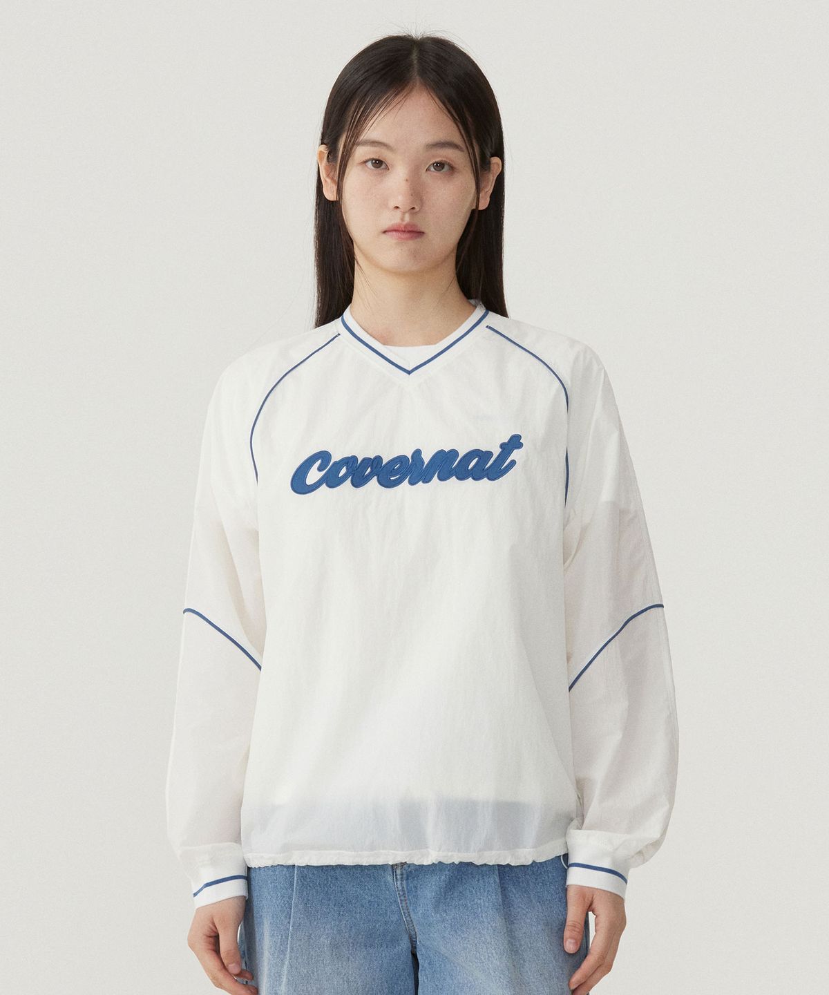 커버낫 우먼(COVERNAT WOMAN) 우먼 로고 나일론 롱슬리브 Ivory