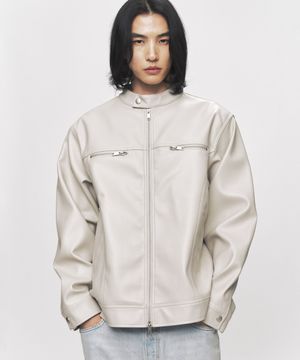 모던 비건 레더 바이커 자켓 [크림]