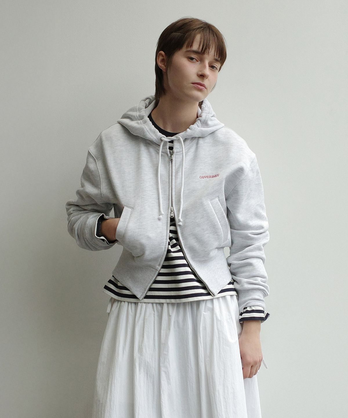 커버낫 우먼(COVERNAT WOMAN) 우먼 리본 크롭 후드집업 Heather Gray