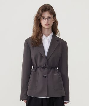 우먼 벨티드 테일러드 자켓 Charcoal