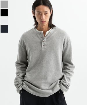 ( Waffle ) 루즈핏 와플 헨리넥 긴팔티 ( 4Color )