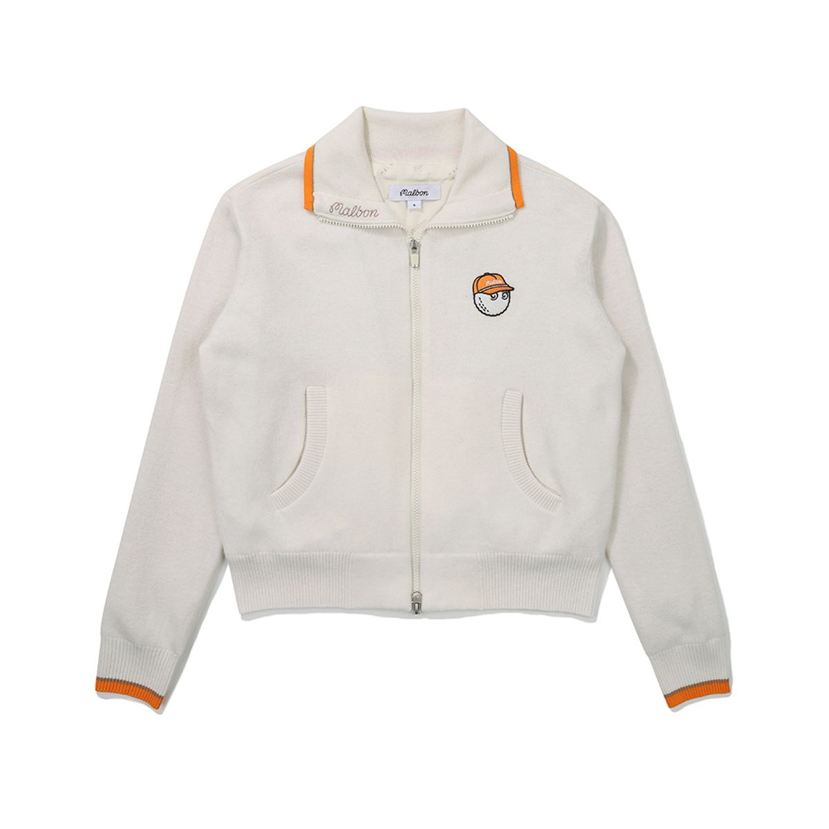 말본 골프(MALBON GOLF) 울 하이넥 집업 방풍 가디건 IVORY (WOMAN)