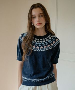 KN4261 플로럴 라운드 니트_Navy