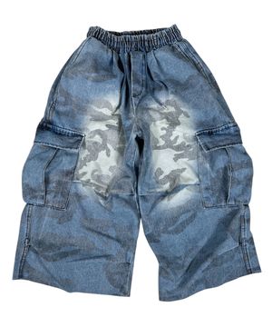 Cargo Camouflage Denim Cropped Pants ((blue))
