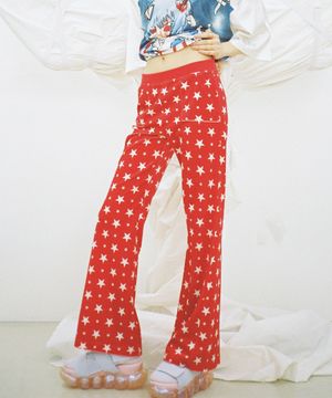 별 벨벳 부츠컷 팬츠 - 레드