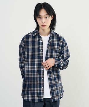 네추럴 오버핏 체크 셔츠 [NAVY]