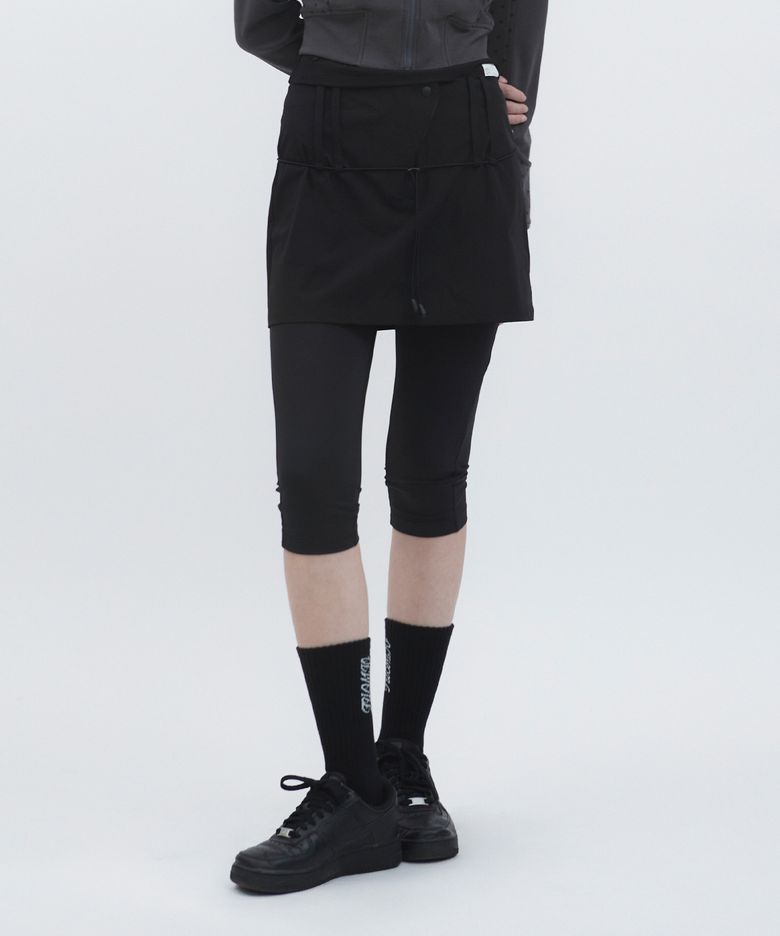 STRING BELTED SKIRT PANTS [BLACK]