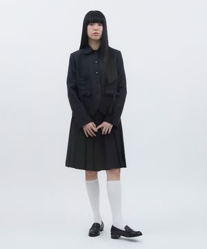 MIDI PLEATS RIBBON CULOTTE PANTS [BLACK]