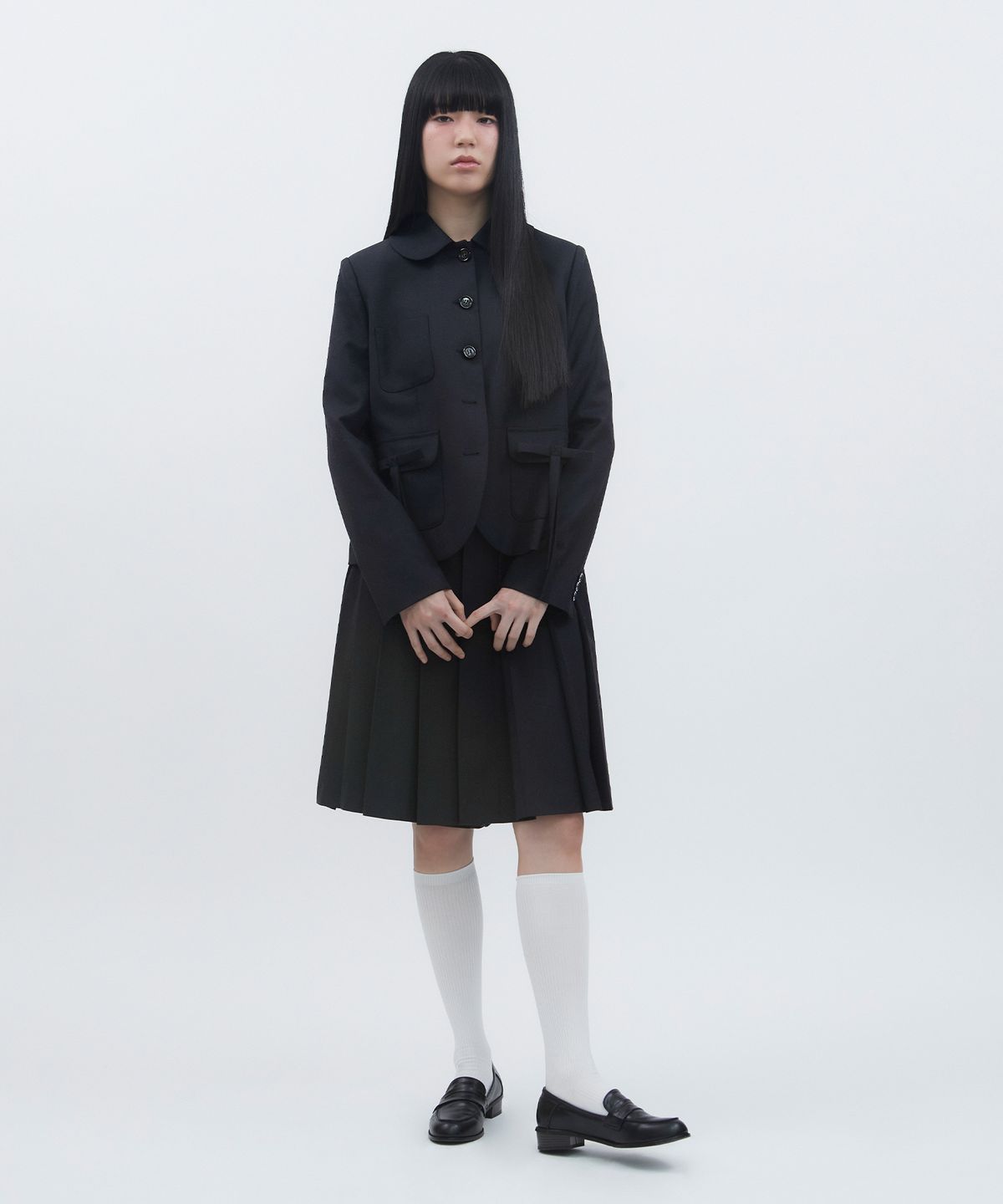 뚜오미오(TUOMIO) MIDI PLEATS RIBBON CULOTTE PANTS [BLACK]