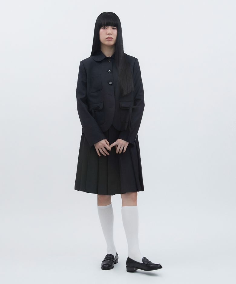 MIDI PLEATS RIBBON CULOTTE PANTS [BLACK]