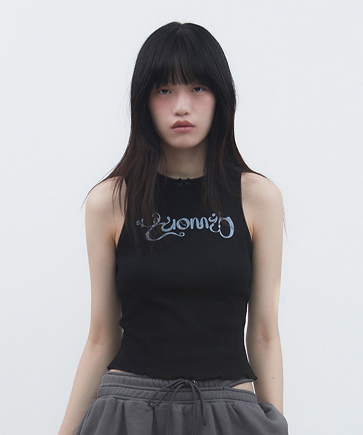 뚜오미오(TUOMIO) POINTELLE RIBBON TANK [BLACK]