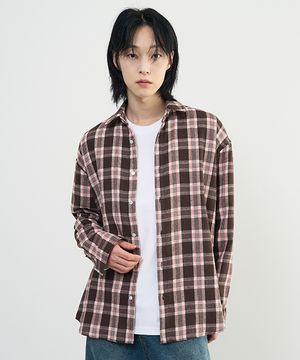 네추럴 오버핏 체크 셔츠 [BROWN]