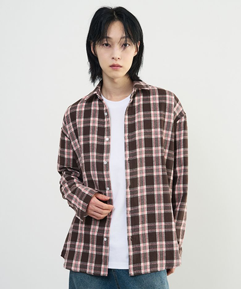 네추럴 오버핏 체크 셔츠 [BROWN]