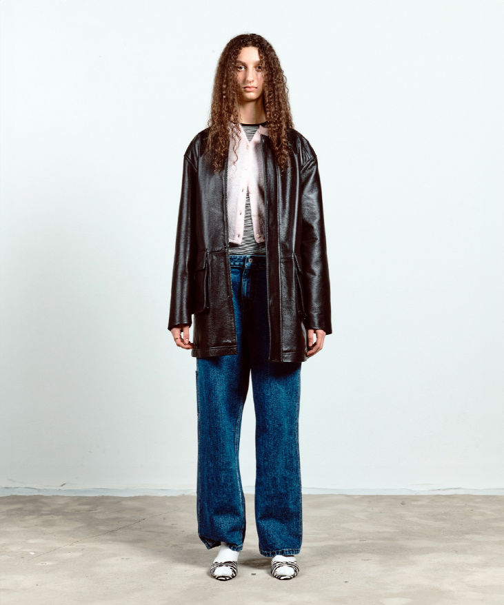 MUSINSA | COOR WOMEN Cowhide Leather Half Coat (Black)