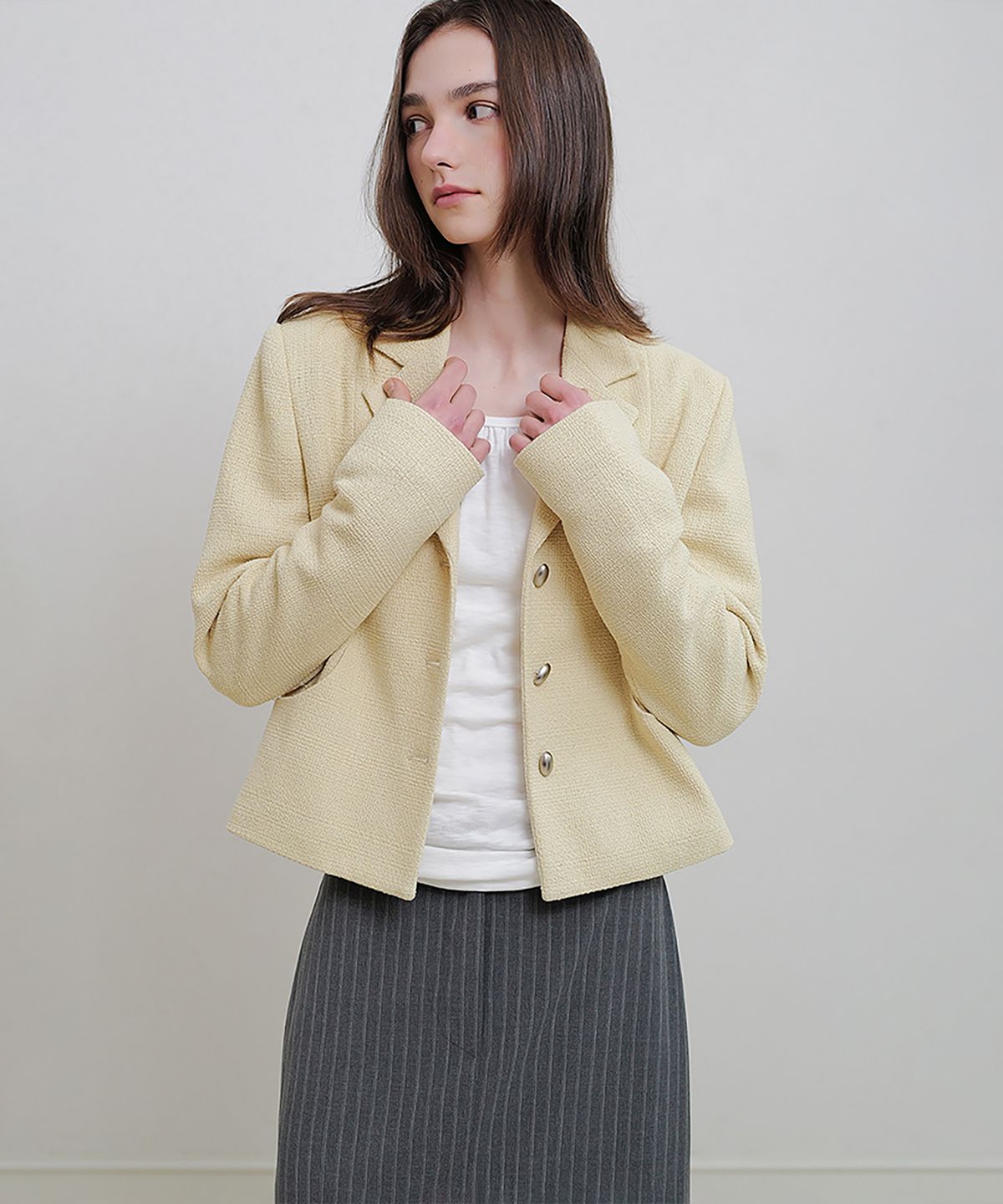 앤니즈(ANDNEEDS) Besette tweed jacket (yellow)