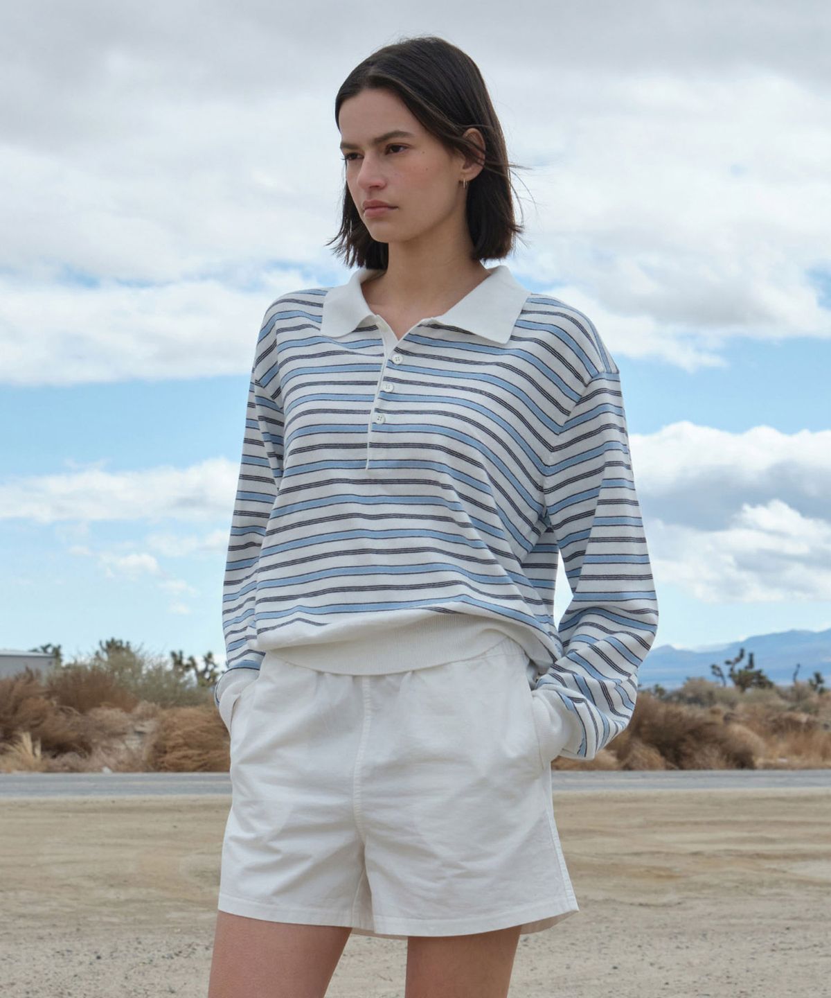 로우클래식(LOW CLASSIC) STRIPED OPEN COLLAR SWEATER_IVORY STRIPE [LC261KN04IS]
