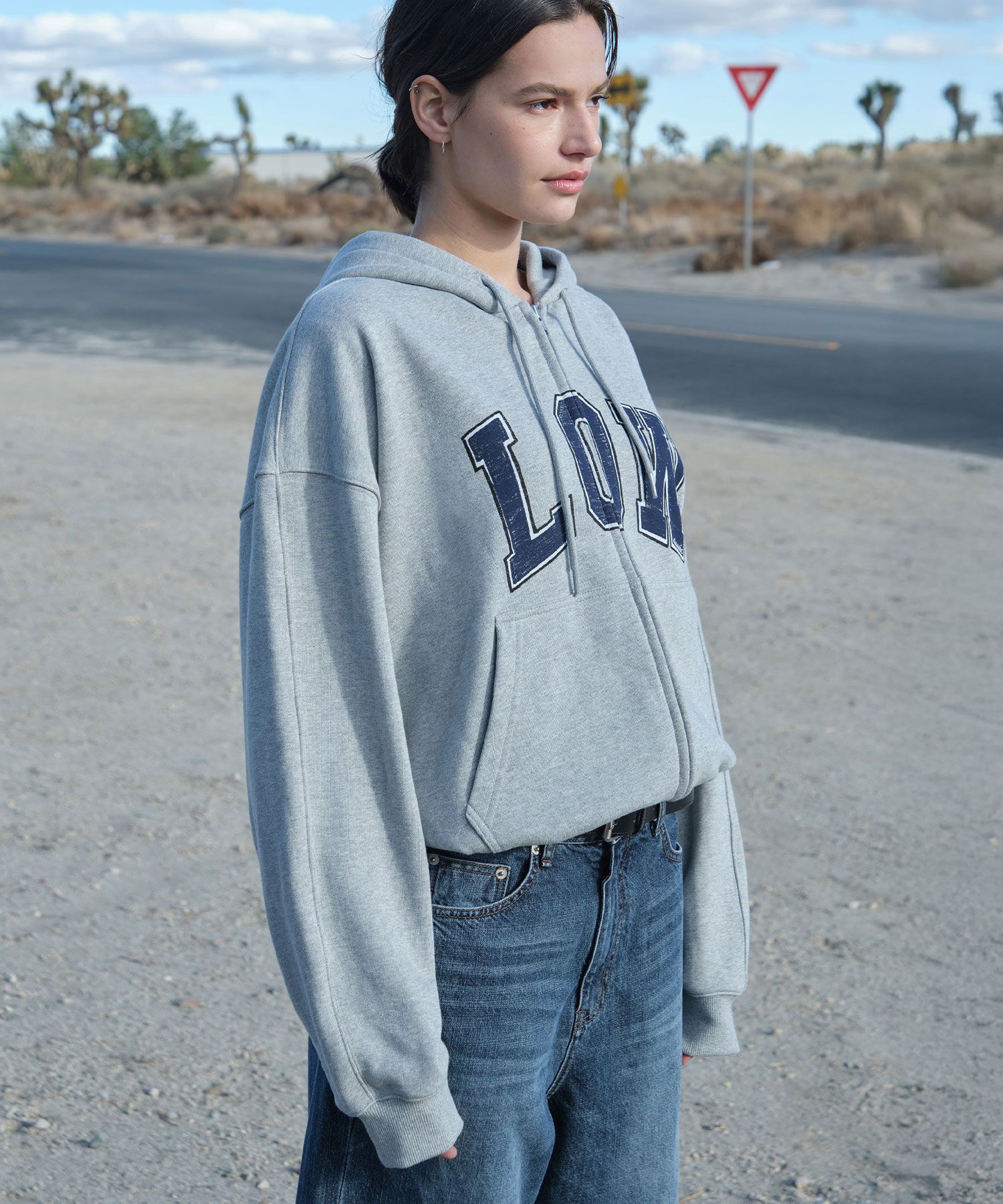 MUSINSA | LOW CLASSIC LOW SOFT SWEAT ZIP-UP HOODIE_MELANGE