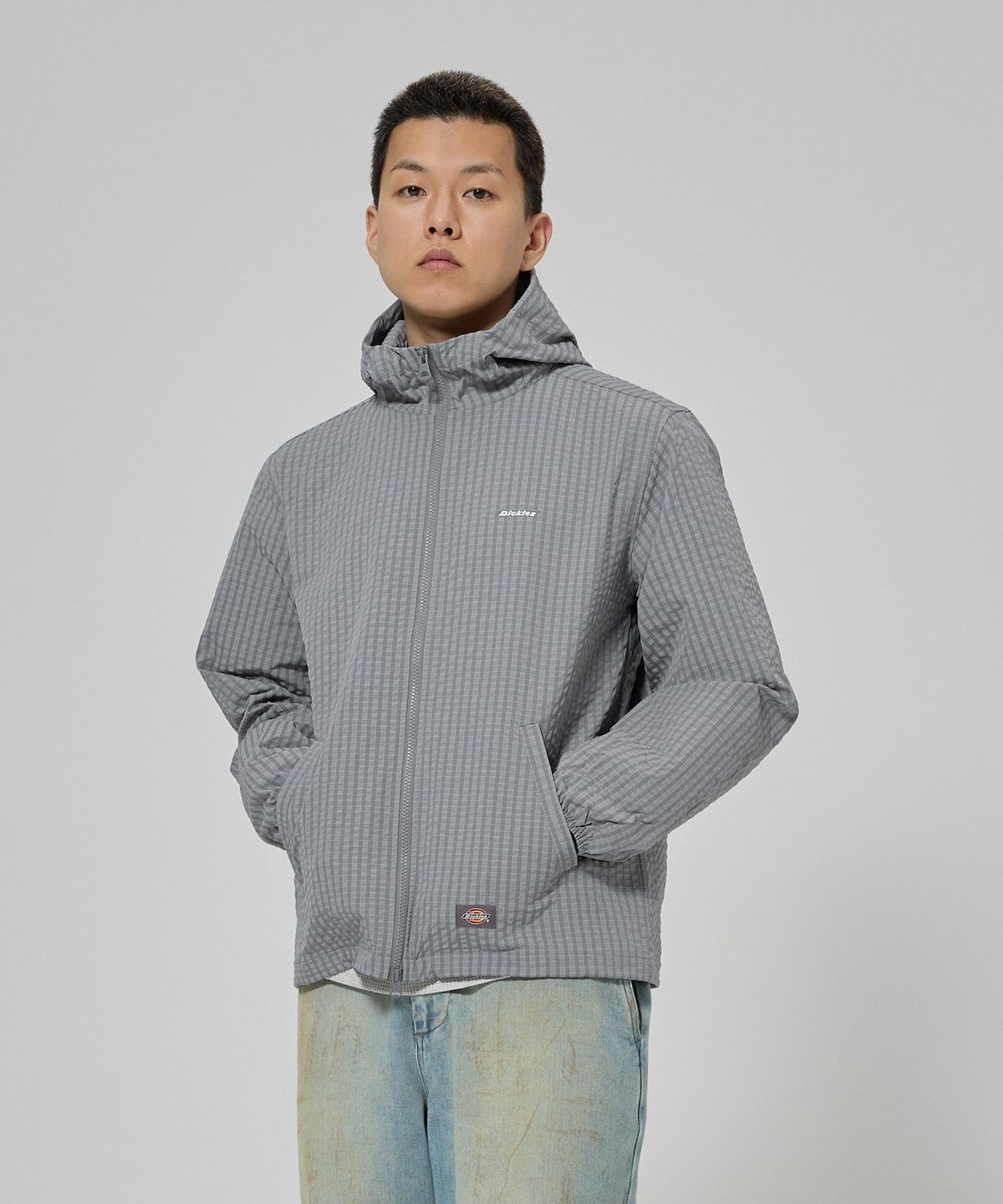 디키즈(DICKIES) 그리드 체크 라이트 윈드브레이커 Gray
