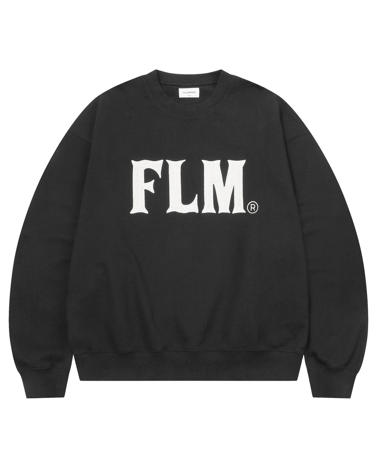 필루미네이트(FILLUMINATE) FLM 스티치 로고 스웨트 셔츠-블랙