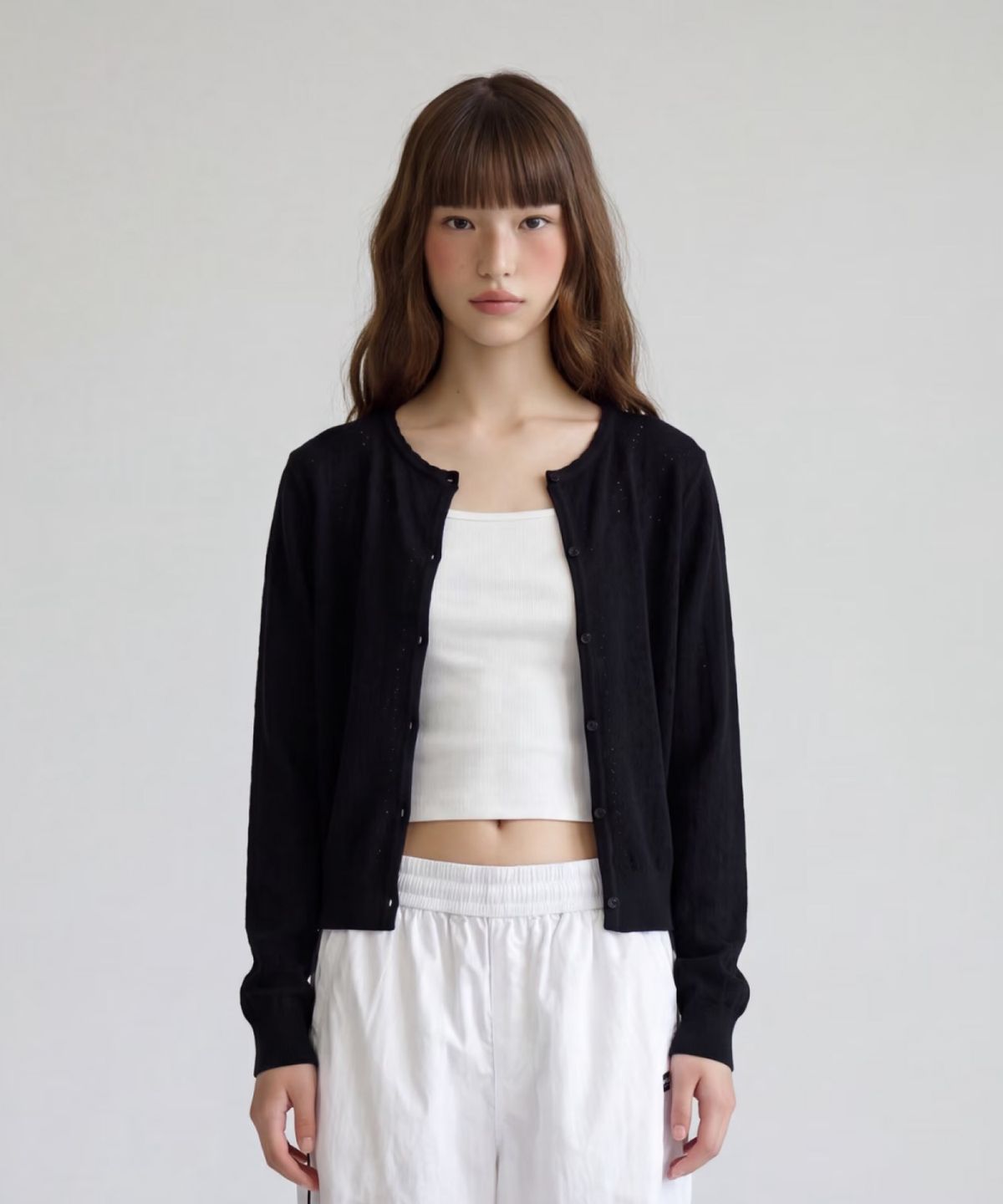 키시닝(KISYNING) Whipped Floral Punching Cardigan (Black)