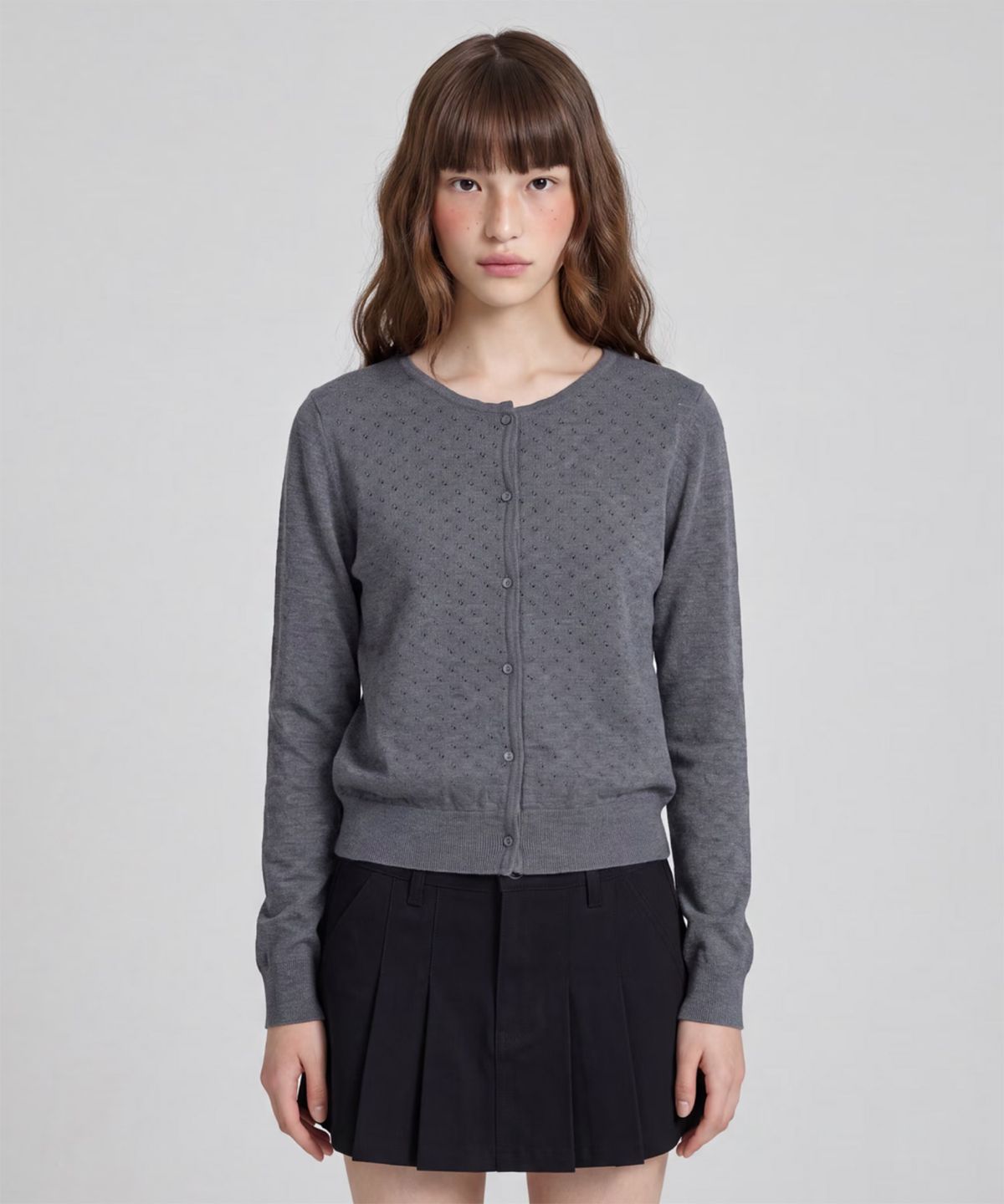 키시닝(KISYNING) Whipped Floral Punching Cardigan (Gray)
