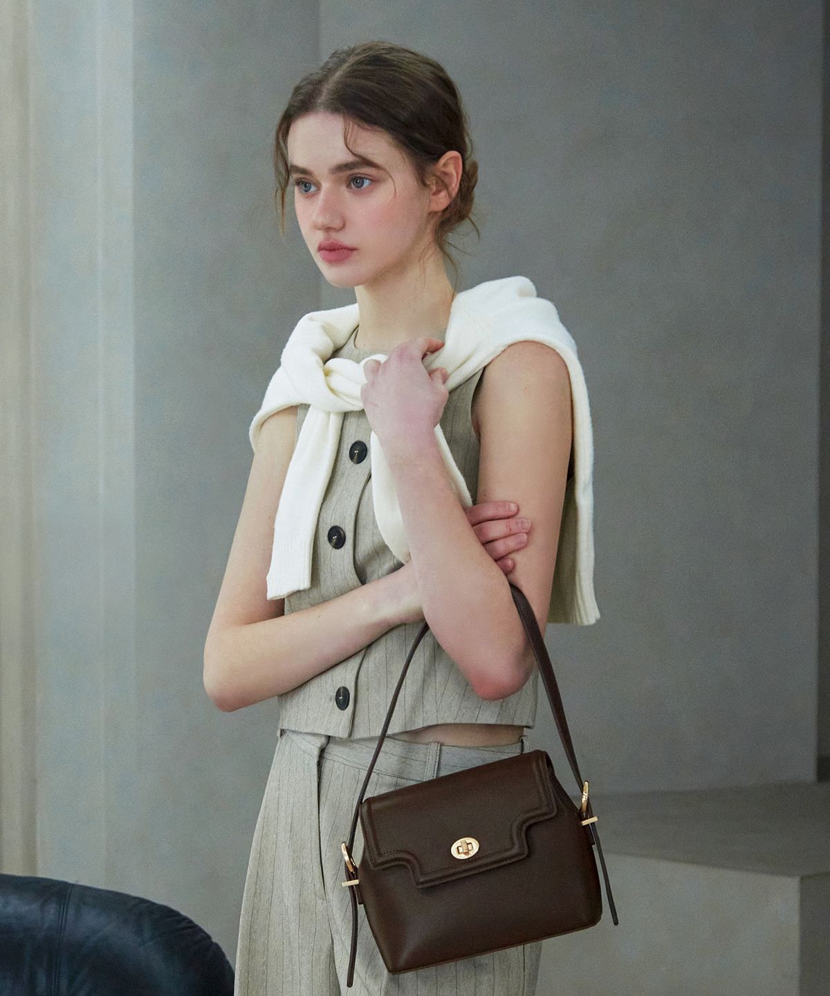 벨류엣(VALLUAT) [롱스트랩 추가] Flaron bag_Dark Brown