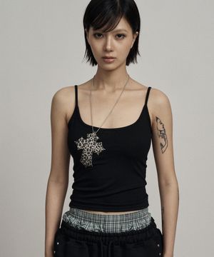 Black leopard cross necklace sleeveless