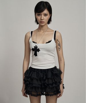 White faux leather cross necklace sleeveless