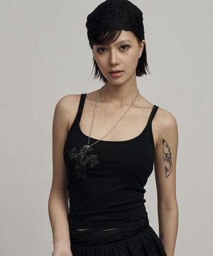 Black lace cross necklace sleeveless