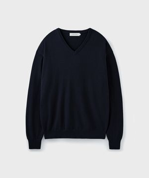 HARD TWIST COTTON V-NECK KNIT [INK NAVY]