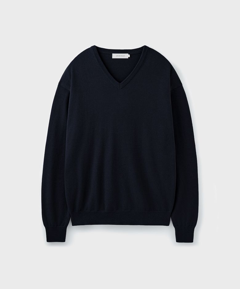 HARD TWIST COTTON V-NECK KNIT [INK NAVY]